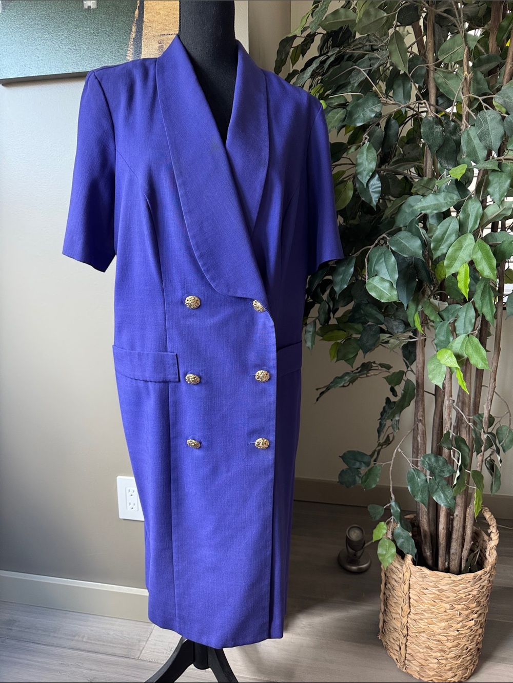 August Max Royal Purple Double-Breasted Midi Dress
